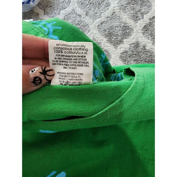 Cotton Fields By M. Mac Cotton Green Blue Fish Sun Long Dress Medium - Picture 4 of 6